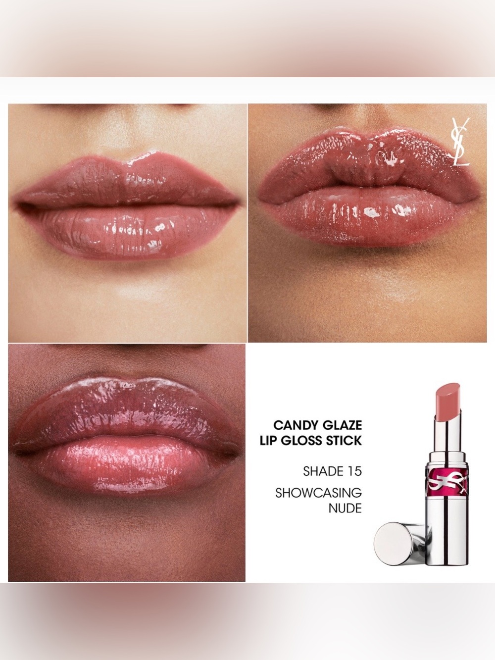 Yves Saint Laurent Candy Glaze Lip Gloss Stick 15 Nude YSL New - Picture 12 of 14